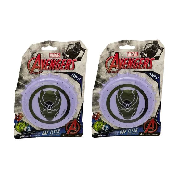 2 Pack Black Panther Cap Flyer Marvel Avengers Soak & Throw Water Frisbee JA-RU - Picture 1 of 2